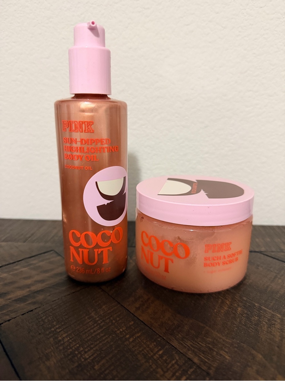 PINK Coconut Body Scrub & Highlighting Body Oil Bundle